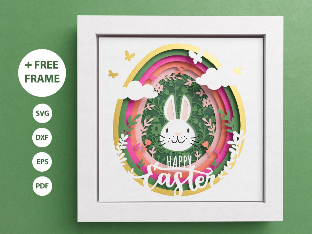 3D Easter Bunny Shadow Box, Happy Easter SVG, Layered Paper Art, Floral ...