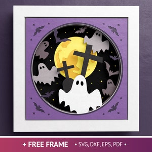 3D Halloween schattig Ghost Shadow Box, Hey Boo SVG, gelaagde papierkunst, Ghost 3D SVG, bestanden voor Cricut en silhouet met eenvoudige instructies