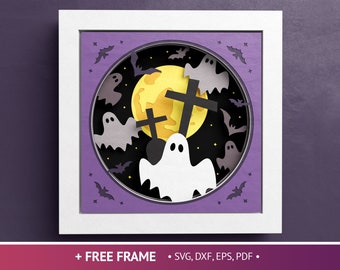 3D Halloween Cute Ghost Shadow Box, Hey Boo SVG, Layered Paper Art, Ghost 3D SVG, Files For Cricut and Silhouette with Easy Instructions