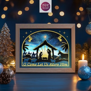 3D Nativity Scene Shadowbox, Christmas Shadow Box SVG, O Come Let Us Adore Him Papercut, Dzieciątko Jezus, Pliki dla Cricut z łatwymi instrukcjami