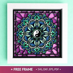 3D Mandala Stained Glass Shadow Box with Yin Yang, Mandala 3D SVG, Layered Papercut, Shadow Box Files For Cricut with Easy Instructions