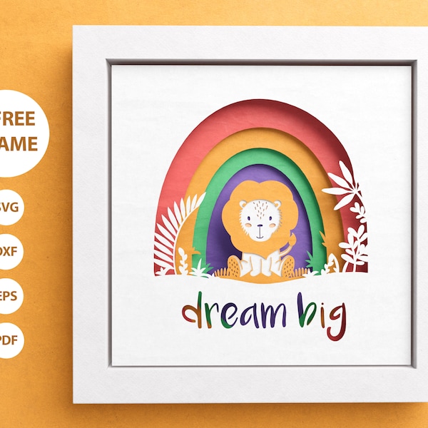 3D Lion Shadow Box, Nursery Shadow Box, Layered Paper Art, Dream Big SVG, Kids Room, Files For Cricut and Silhouette with Easy Instructions