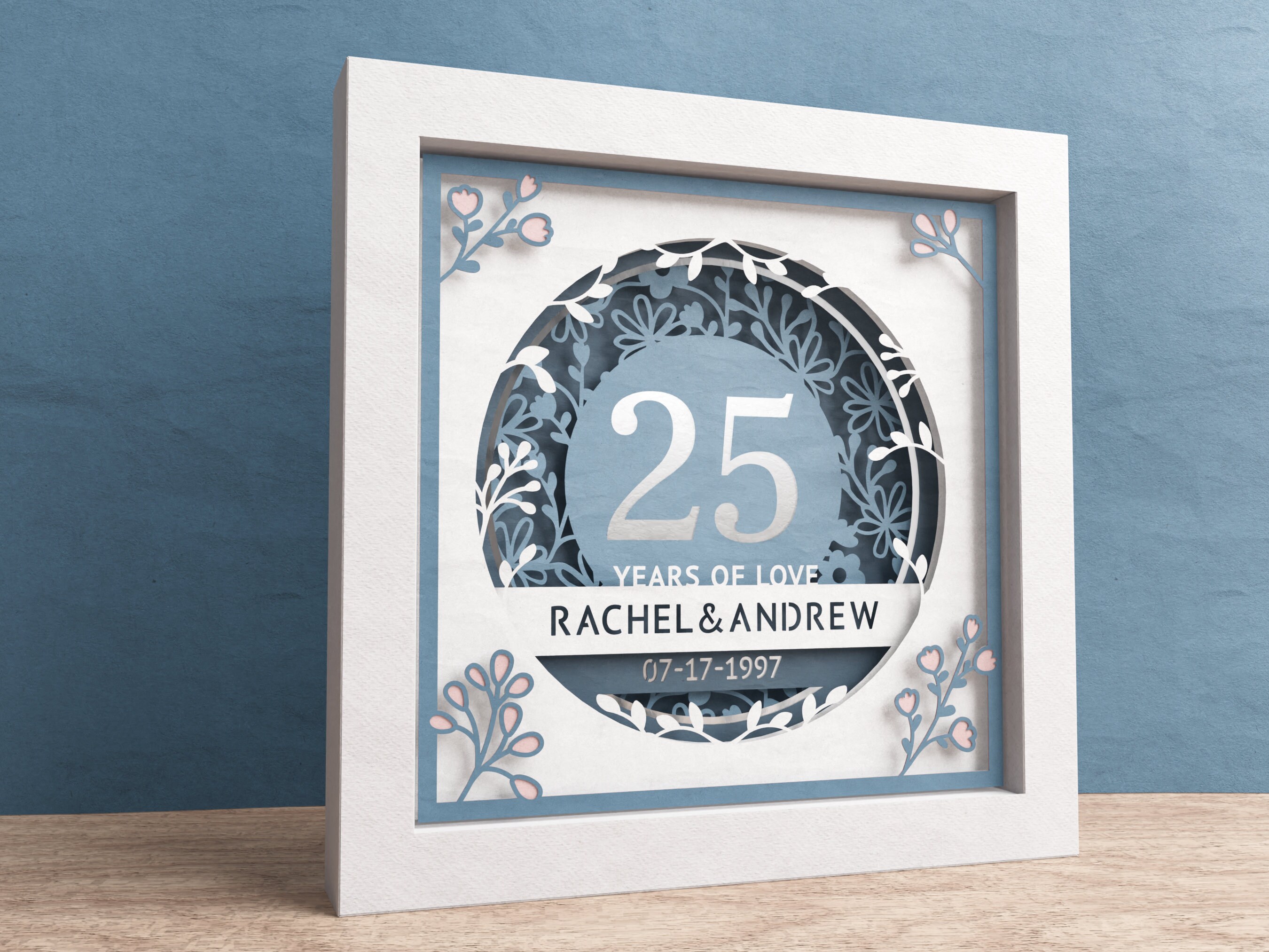 3D Anniversary Shadow Box With Custom Names Wedding Shadow Etsy