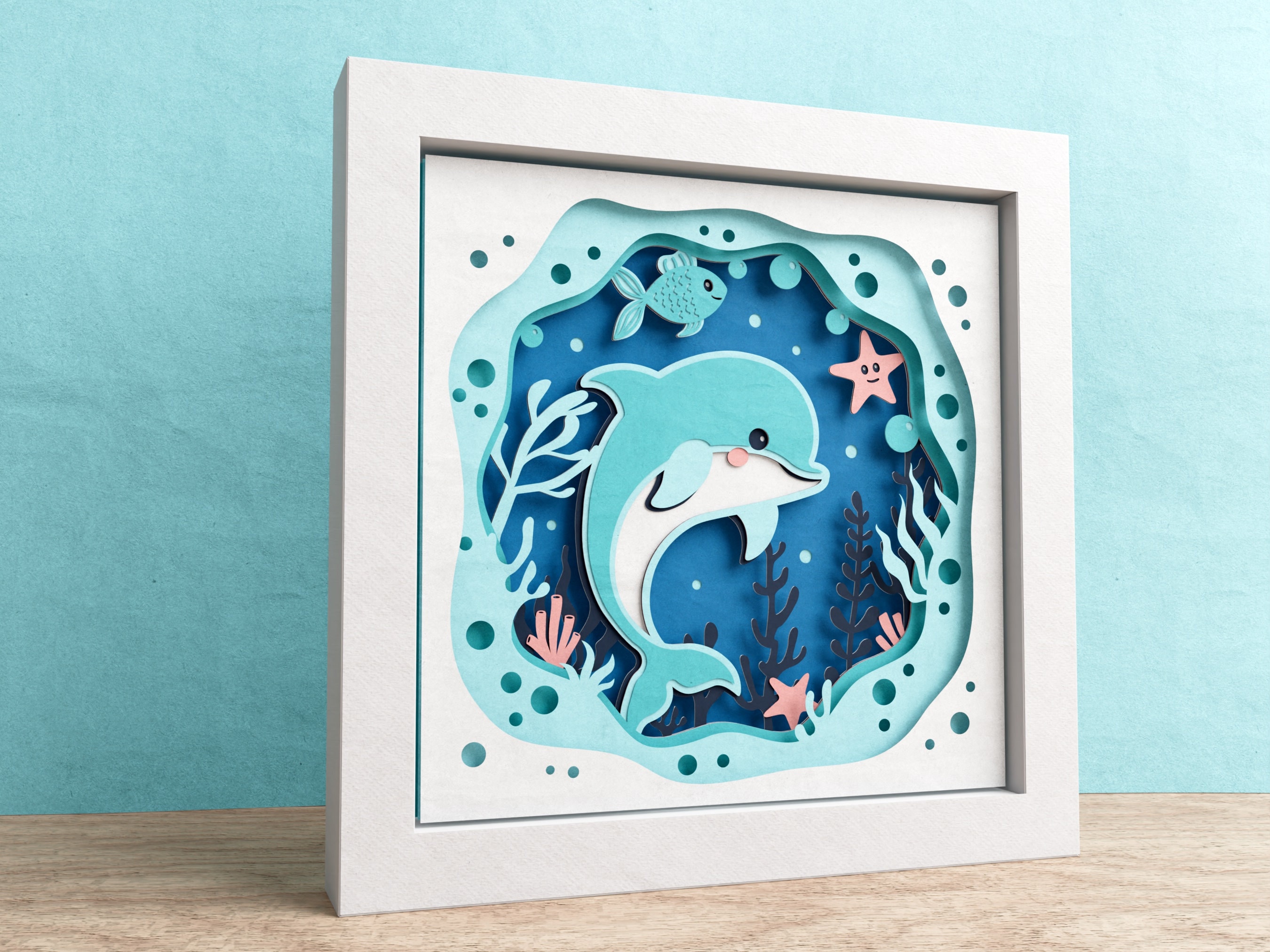 3D Cute Dolphin Shadow Box, Animal Shadow Box SVG, Layered Papercut ...