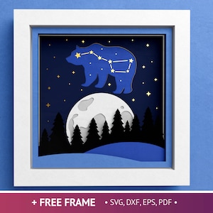 3D Grote Beer Constellation Shadow Box, Star Svg, 3D Mandala, Slaapkamer Shadow Box, 3D-bestanden voor Cricut en silhouet met eenvoudige instructies