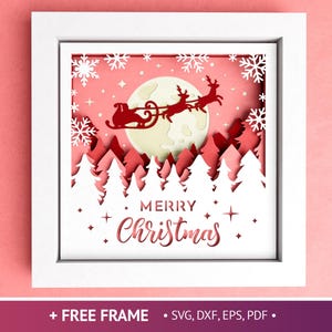 3D Santa Sleigh Shadow Box, Joyeux Noël Shadow Box SVG, Papier découpé en couches de Noël, Père Noël, fichiers pour Cricut Instructions faciles