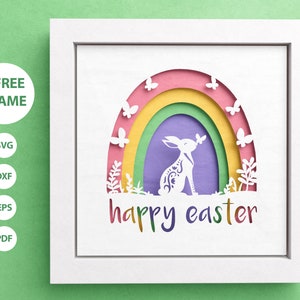 3D Easter Bunny Shadow Box, Happy Easter SVG, Layered Paper Art, Religious Shadow Box, Files For Cricut and Silhouette, Easy Instructions image 1