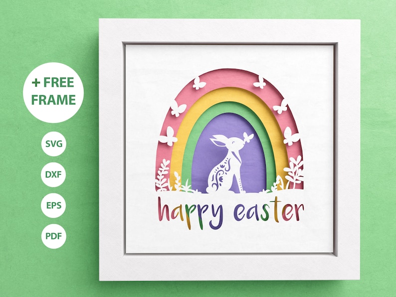 3D Easter Bunny Shadow Box, Happy Easter SVG, Layered Paper Art, Religious Shadow Box, Files For Cricut and Silhouette, Easy Instructions image 1