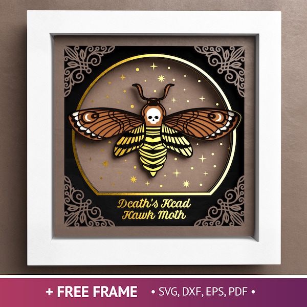 3D Death's Head Hawk Moth Shadow Box, Death Head Moth 3D SVG, Butterfly Papercut, Halloween, Moth Files For Cricut with Easy Instructions
