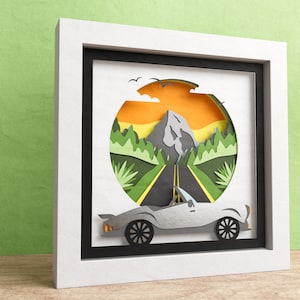 3D Cabrio Schattenbox, Vintage Reise Schattenbox, Oldtimer 3D SVG Schattenbox, Vintage Dateien für Cricut mit Anleitung