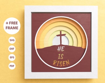 3D He Is Risen Shadow Box, Easter Rainbow SVG, Layered Paper Art, Religious Shadow Box, Files For Cricut and Silhouette, Easy Instructions