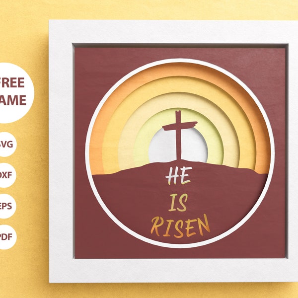 3D He Is Risen Shadow Box, Easter Rainbow SVG, Layered Paper Art, Religious Shadow Box, Files For Cricut and Silhouette, Easy Instructions