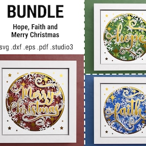 3D Shadow Box Bundle, Christmas Svg Set, Merry Christmas 3D Svg, Faith Svg, Hope Svg, Files For Cricut and Silhouette with Easy Instructions