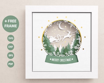 3D Santa Claus Schneekugel Schattenbox, Merry Christmas SVG, 3D Boho SVG, Dateien für Cricut und Silhouette mit einfachen Anweisungen