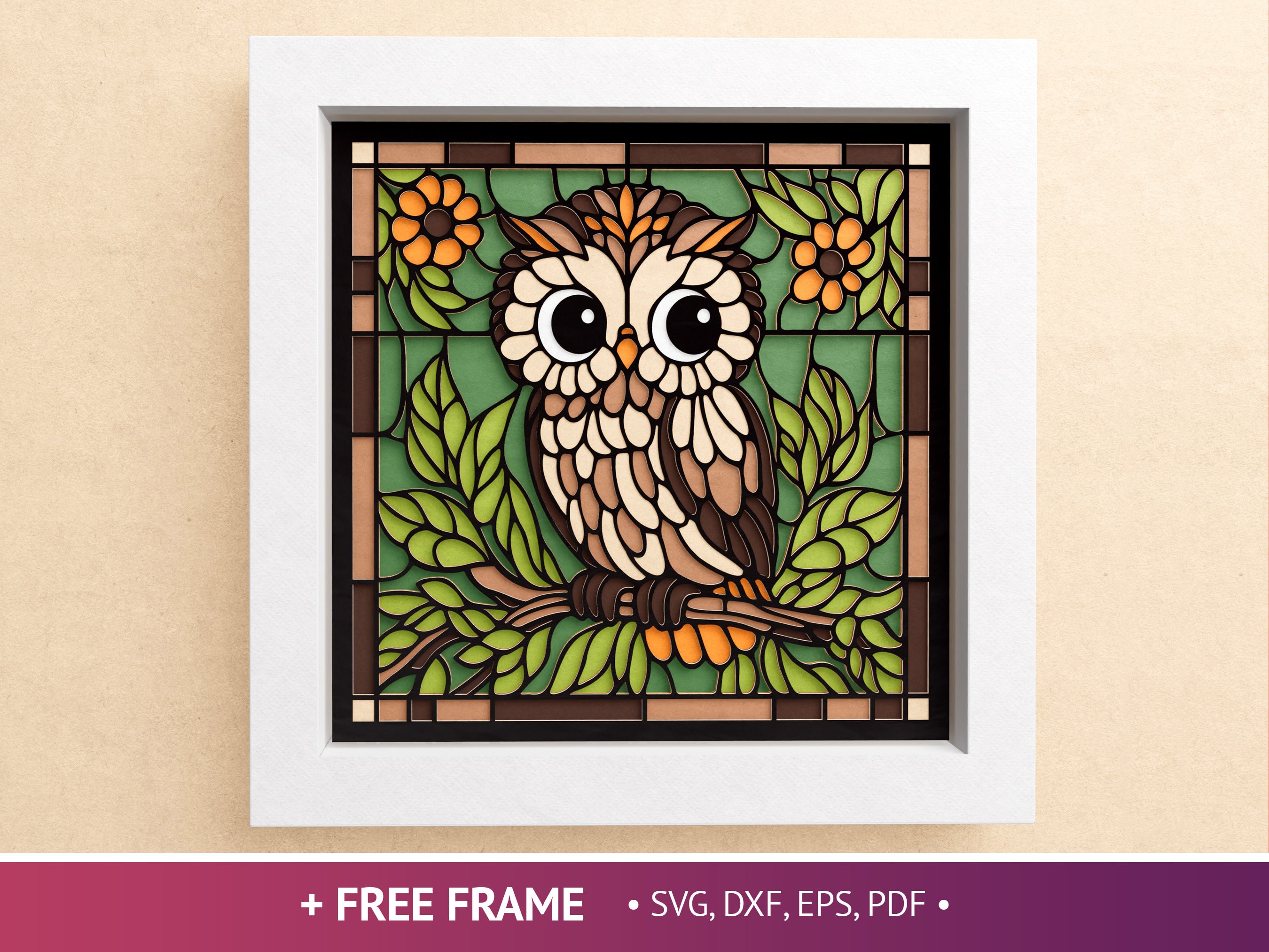 3D Stained Glass Owl Shadow Box, Animal Shadow Box SVG, Nature Layered Papercut, Files For Cricut wi