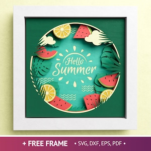 3D zomerfruit schaduwdoos, Hallo zomer SVG, citroenen en meloenen gelaagd, 3D Mandala-bestanden voor Cricut en silhouet met eenvoudige instructies