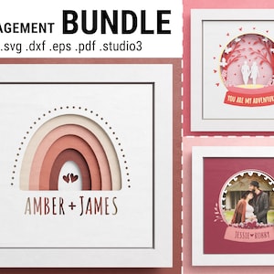 Caja de sombras de compromiso 3D, caja de sombras de boda, arte de papel en capas, regalos para pareja, archivos para cricut y silueta con instrucciones fáciles