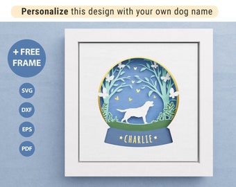 Labrador Shadow Box, Personalized SVG, 3D Papercut Template, Layered Paper Art, Files For Cricut and Silhouette with Easy Instructions