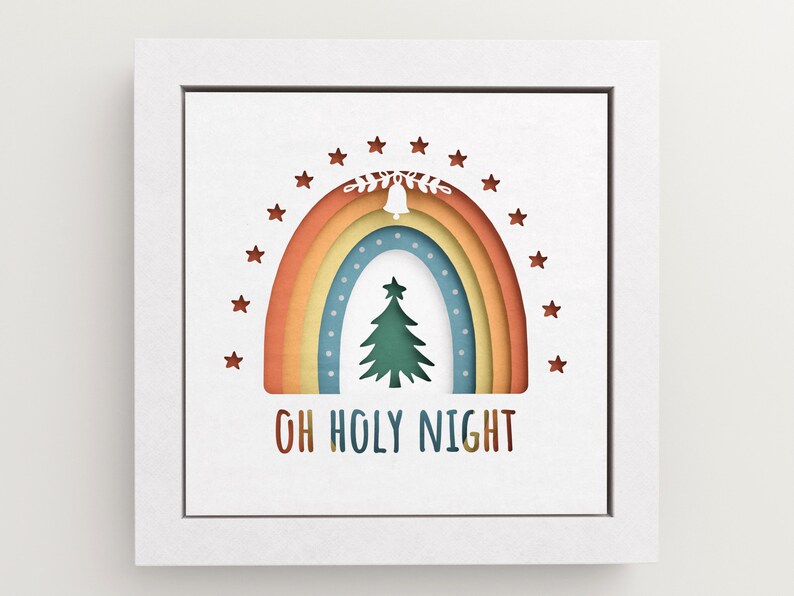 3D Oh Holy Night Shadow Box, Boho Rainbow Svg, Pliki dla Cricut i Silhouette z łatwymi instrukcjami zdjęcie 2