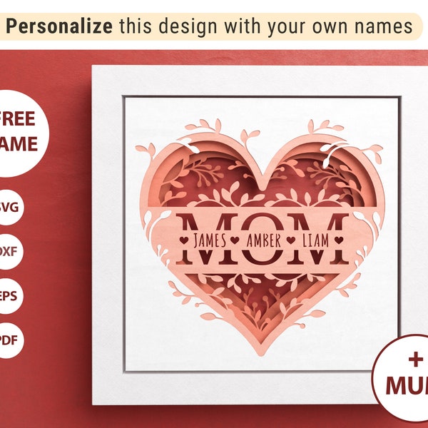3D Mothers Day Shadow Box with Custom Names, Mom Shadow Box, Mum, Layered Paper Art, Files For Cricut and Silhouette with Easy Instructions 3D Mothers Day Shadow Box with Custom Names, Mom Shadow Box, Mum, Layered Paper Art, Files For Cricut and Silhouette with Easy Instructions