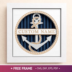 Scatola per ombre di ancoraggio personalizzata 3D, scatola per ombre nautiche SVG, scatola per ombre oceaniche, file marittimi per Cricut con semplici istruzioni