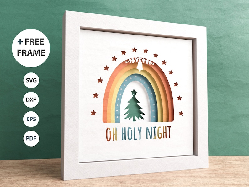 3D Oh Holy Night Shadow Box, Boho Rainbow Svg, Pliki dla Cricut i Silhouette z łatwymi instrukcjami zdjęcie 1