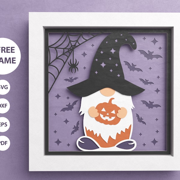 3D Halloween Gnome Shadow Box, Spooky Gnome with Spiders and Bats, Layered Paper Art, Files For Cricut with Easy Instructions