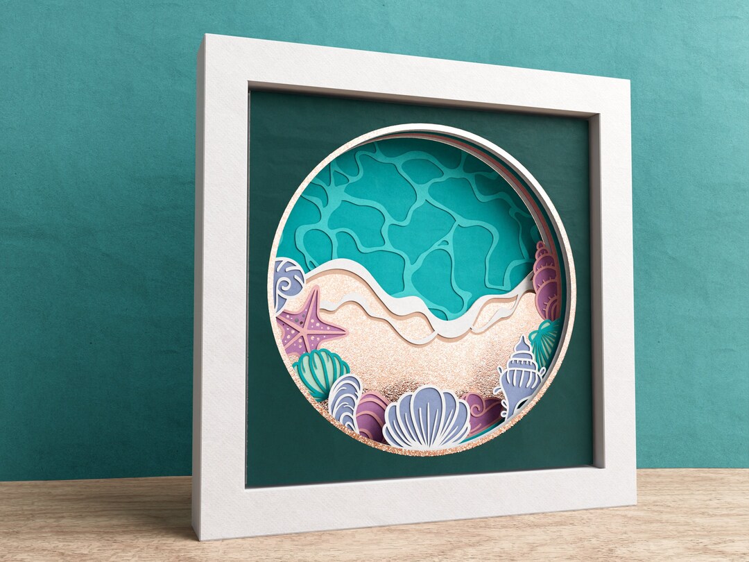 3D Beach Shadow Box, Seashells Shadow Box, Mussels 3D SVG, Starfish