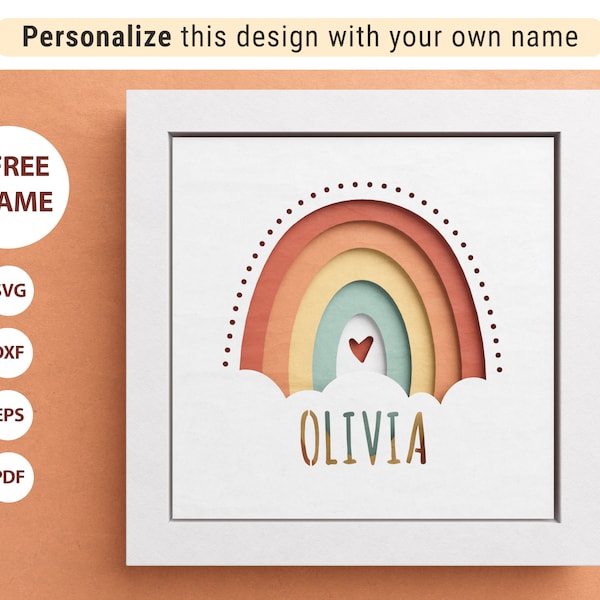 3D Custom Name Shadow Box, Boho Rainbow Svg, Layered Paper Art, Files For Cricut and Silhouette with Easy Instructions 3D Custom Name Shadow Box, Boho Rainbow Svg, Layered Paper Art, Files For Cricut and Silhouette with Easy Instructions