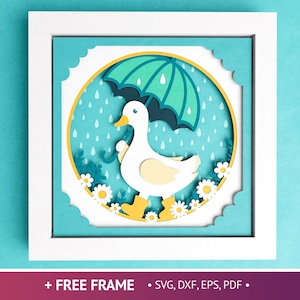 3D Goose Paraplu Shadow Box, Farm Shadow Box SVG, gelaagde papercut, dieren SVG, bestanden voor de Cricut en Silhouette met eenvoudige instructies