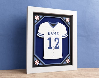 3D Custom Baseball Shadow Box, Custom Name, Gift for Men, Sport 3D SVG, Baseball Team Gift, Emblem Files for Cricut