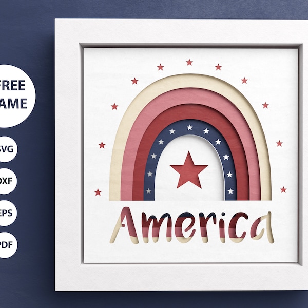 3D America Rainbow Shadow Box, Rainbow SVG, Independence Day, Patriotic Sign Decor, Welcome Flag, Files For Cricut with Easy Instructions