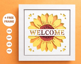3D Sunflower Welcome Shadow Box, Floral Svg, 3D Mandala, Welcome Sign, 3D Mandala Files For Cricut and Silhouette with Easy Instructions