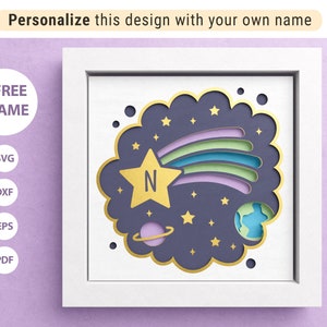3D Shooting Star Shadow Box, Benutzerdefinierte Namen Svg, benutzerdefinierte Schattenbox, Layered Paper Art, Dateien für Cricut und Silhouette mit einfachen Anweisungen