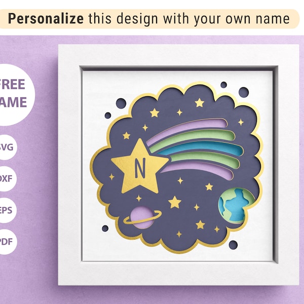 3D Shooting Star Shadow Box, Custom Name Svg, Custom Shadow Box, Layered Paper Art, Files For Cricut and Silhouette with Easy Instructions