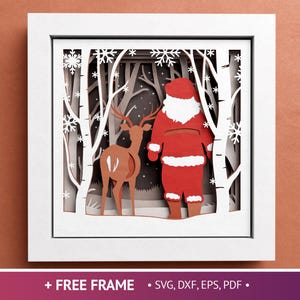 3D Santa Deer Forest Shadow Box, Christmas Shadow Box SVG, kerst gelaagde papercut, kerstman, bestanden voor Cricut, eenvoudige instructies