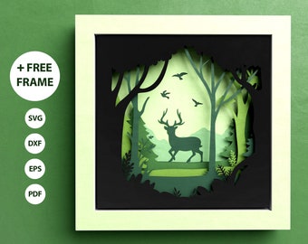 3D Forest Deer Shadow Box, Animal Shadow Box SVG, Landscape Papercut, Animals SVG, Files For Cricut and Silhouette with Easy Instructions