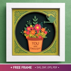 3D You Are Enough Shadow Box, Flower Shadow Box, Mental Health Matters, Layered Paper Art, Dateien für Cricut mit einfachen Anweisungen
