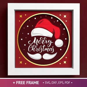 3D Merry Christmas Shadow Box, Santa Shadow Box SVG, Weihnachten Layered Papercut, Weihnachtsmann, Dateien für Cricut mit einfachen Anweisungen