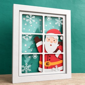 3D Santa Shadow Box, 8 x 10 Christmas Shadow Box SVG, Kerst gelaagde papercut, Kerstman, bestanden voor Cricut met eenvoudige instructies