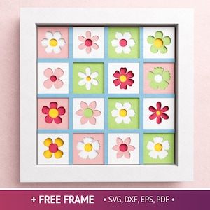 Boîte d'ombre de fleurs de printemps 3D, Svg floral, mandala 3D, boîte d'ombre vintage, art en couches de papier, fichiers pour Cricut avec des instructions faciles