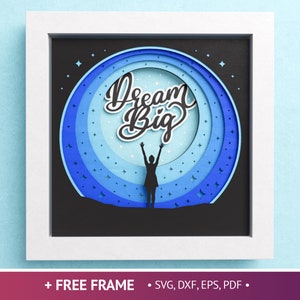 3D Dream Big Shadow Box, Spiritual Svg, Boho Svg, Warstwowa Sztuka Papierowa, Pliki Do Cricut i Silhouette Z Łatwymi Instrukcjami