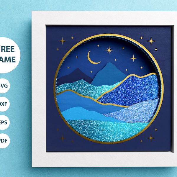 3D Mountains Shadow Box, Moon Shadow Box, Moon and Stars SVG, Mandala Files For Cricut and Silhouette with Easy Instructions 3D Mountains Shadow Box, Moon Shadow Box, Moon and Stars SVG, Mandala Files For Cricut and Silhouette with Easy Instructions