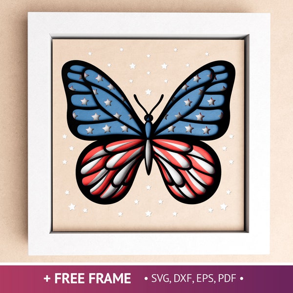 3D US Butterfly Shadow Box, Freedom, Independence Day, Patriotic Sign Decor, American Flag, Files For Cricut with Easy Instructions