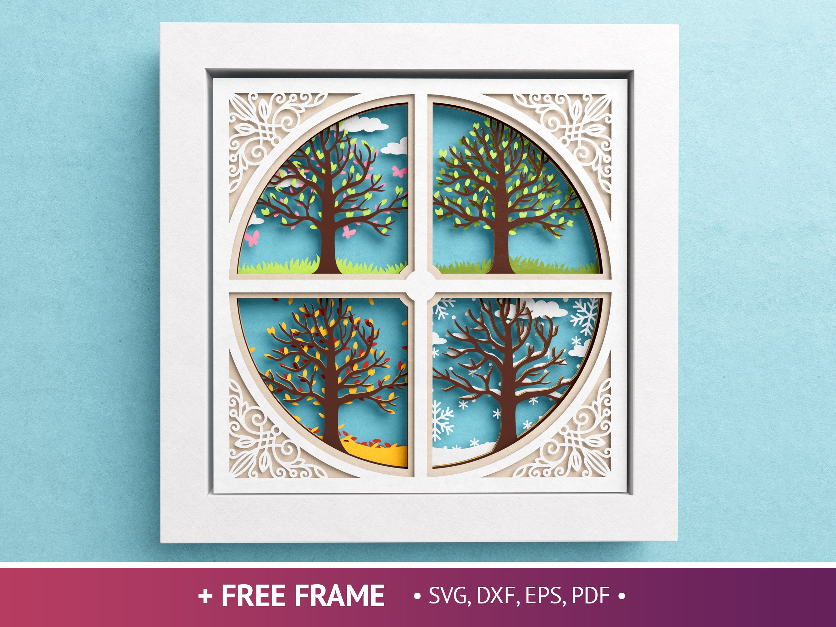 3D 4 Seasons Tree Shadow Box, Spring Shadow Box, Fall, Summer, Winter Tree SVG, Floral Layered Paper Art, Files For Cricut Easy Instructions