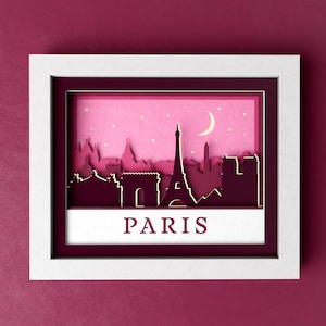 3D Paris Skyline Shadow Box, 8x10 France  Paris City Night Shadow Box, Travel SVG, Night Skyline Files For Cricut with Easy Instructions