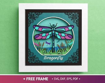 3D Dragonfly Shadow Box, Insect Cutout, Animal Shadow Box SVG, Files For Cricut with Easy Instructions