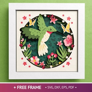 3D Hummingbird Shadow Box, Lieveheersbeestje Shadow Box SVG, Butterfly Papercut, Dieren SVG, Bestanden voor Cricut met eenvoudige instructies