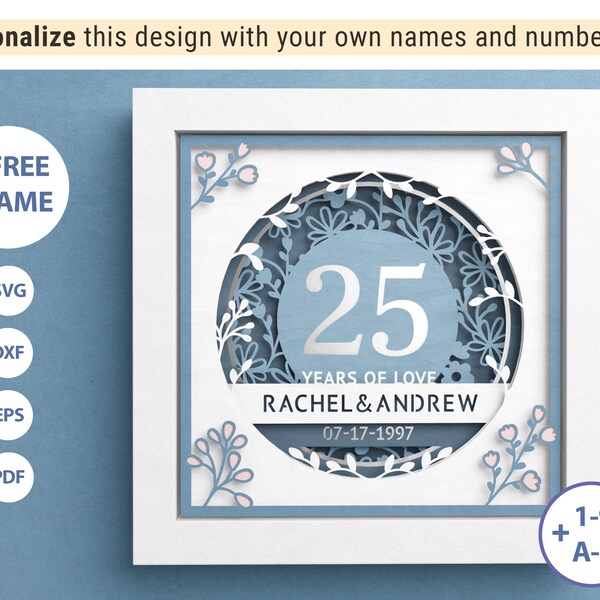 3D Anniversary Shadow Box with Custom Names, Wedding Shadow Box, Anniversary Gifts, Files For Cricut and Silhouette with Easy Instructions