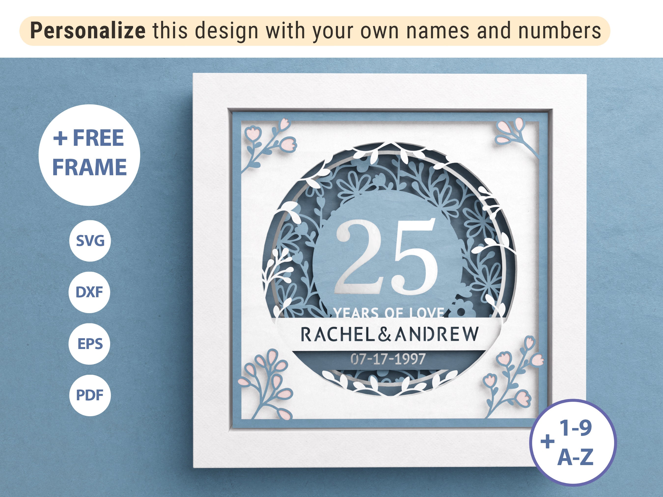 3D Anniversary Shadow Box With Custom Names Wedding Shadow Etsy